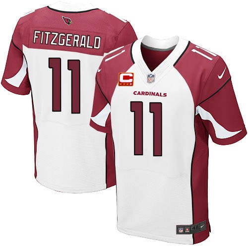 Men's Elite Larry Fitzgerald C Patch Nike Jersey White Road - #11 NFL Arizona Cardinals